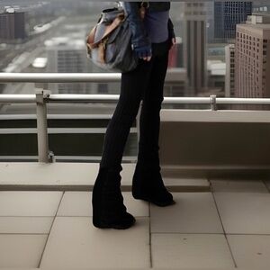 Stuart Weitzman 50/50 Black Suede Wedge Boots Size 7.5